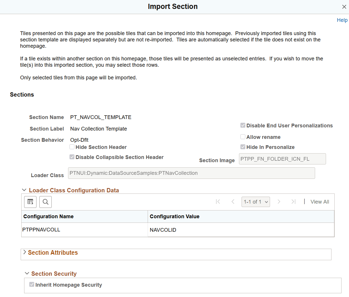 Import Section page: Configuration data and Security settings Import Section page: Configuration data and Security settings