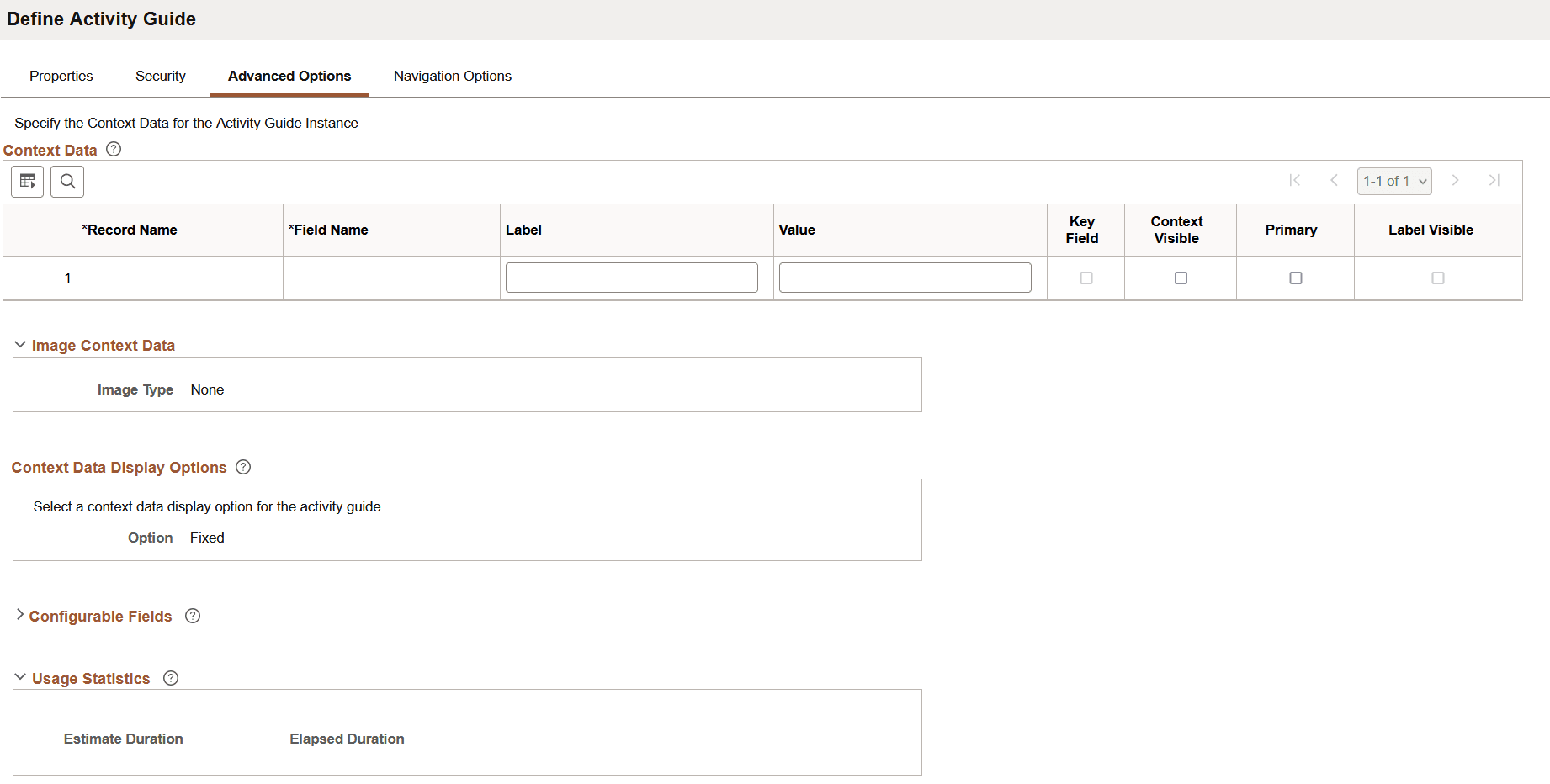 Instance Properties: Advanced Options page Instance Properties: Advanced Options page