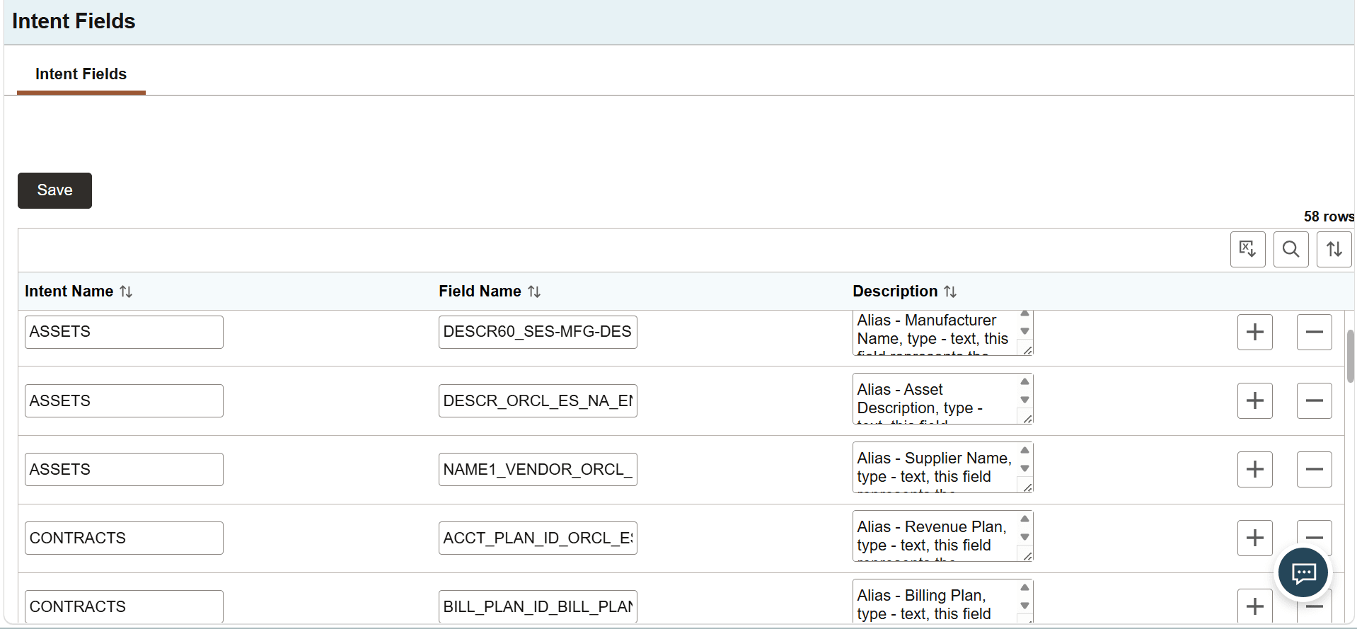 Intent Fields page Intent Fields page