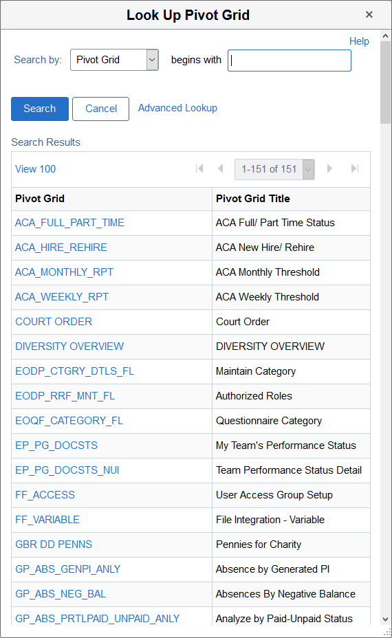 Look Up Pivot Grid page Look Up Pivot Grid page