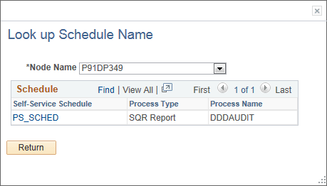 Look up Schedule Name page Look up Schedule Name page