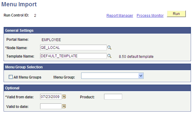 Menu Import page Menu Import page