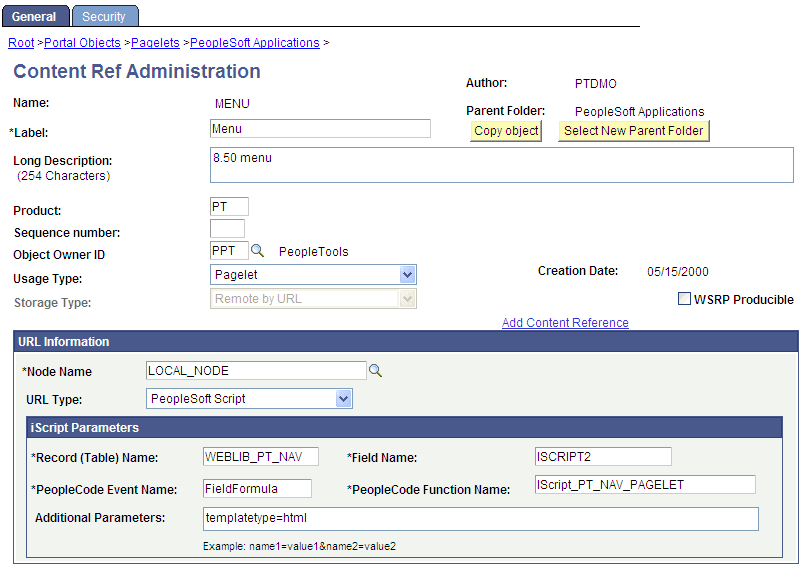 Menu pagelet after reconfiguration Menu pagelet after reconfiguration