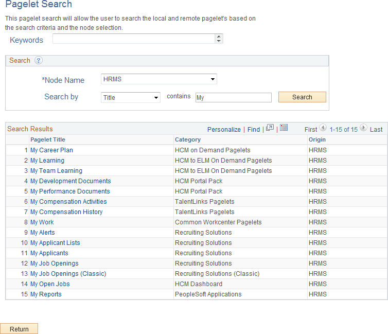 Pagelet Search page Pagelet Search page
