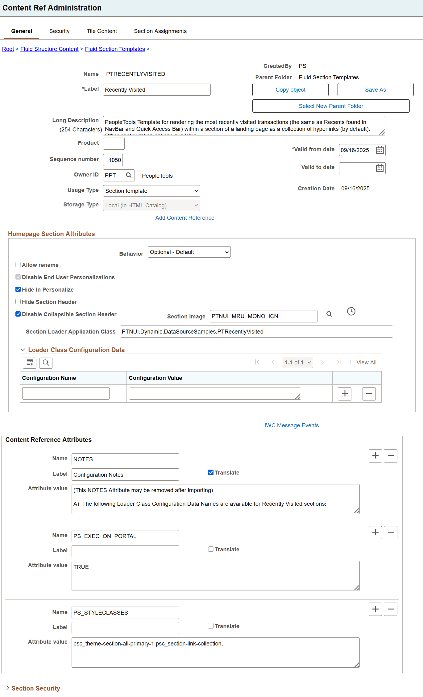 Recently Visited section template