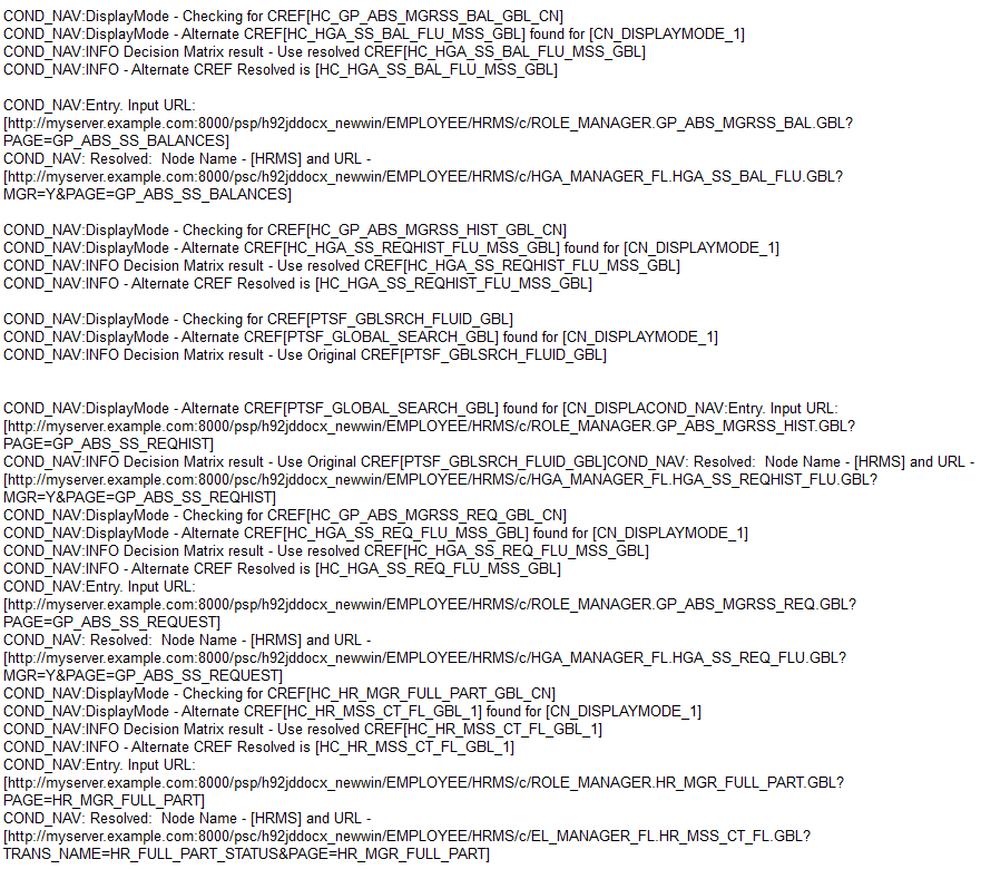 Sample of conditional navigation trace log Sample of conditional navigation trace log