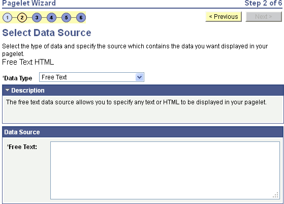 Select Data Source page (Free Text data source) Select Data Source page (Free Text data source)