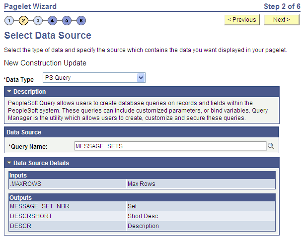 Select Data Source page - PS Query Select Data Source page - PS Query