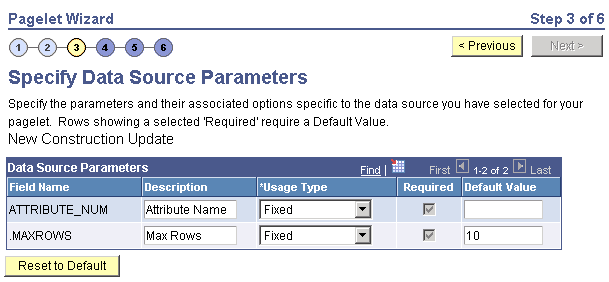 Specify Data Source Parameters page Specify Data Source Parameters page