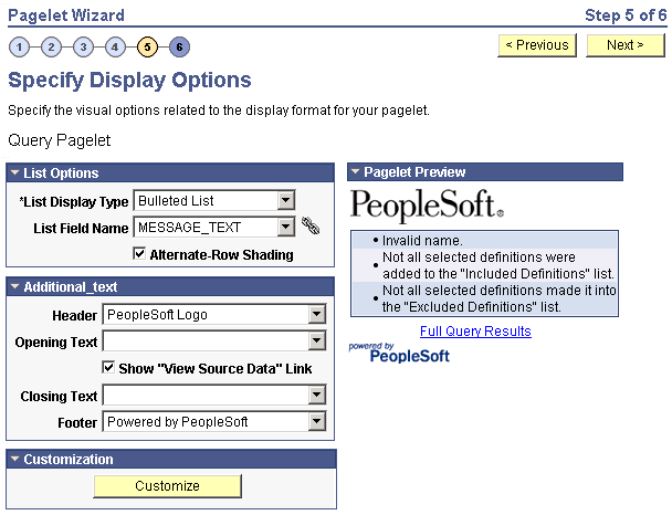Specify Display Options page - Bulleted list Specify Display Options page - Bulleted list