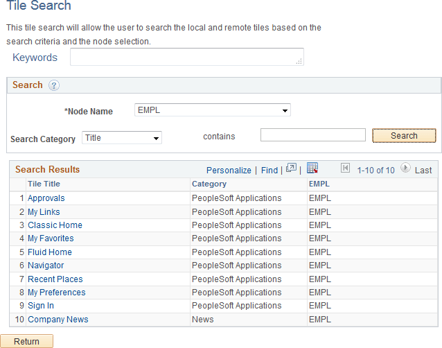 Tile Search page