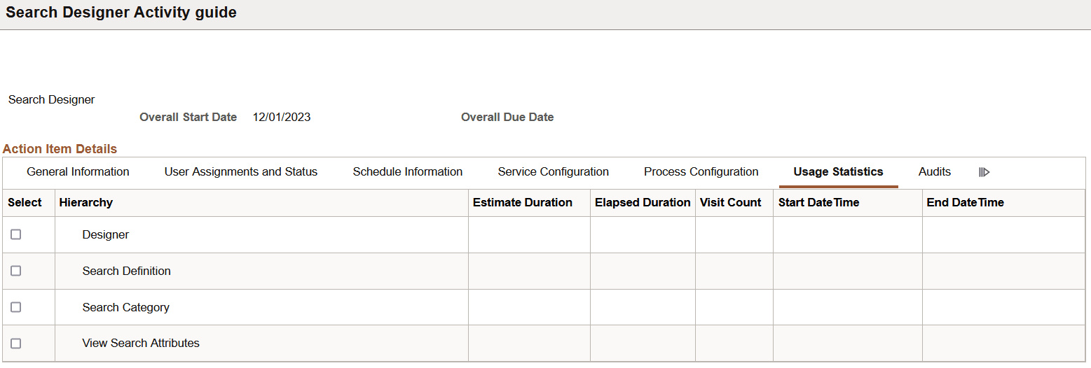 Usage Statistics tab Usage Statistics tab