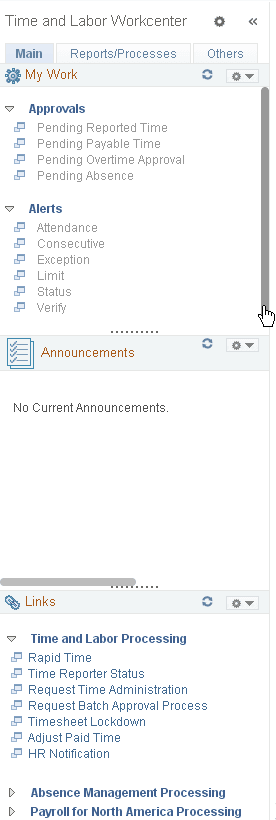 WorkCenter pagelet area showing tabbed pagelet groups WorkCenter pagelet area showing tabbed pagelet groups