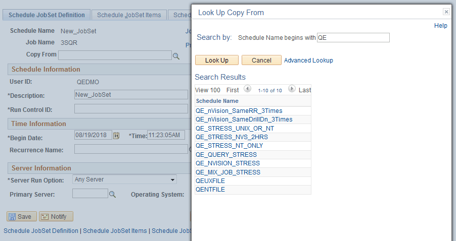 Copy From JobSet Definition - Look Up Copy From page Copy From JobSet Definition - Look Up Copy From page