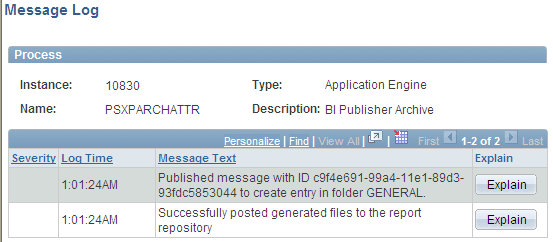 Example message log entry Example message log entry