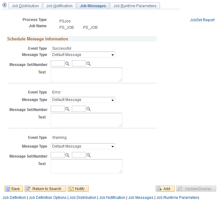 Job Messages page Job Messages page