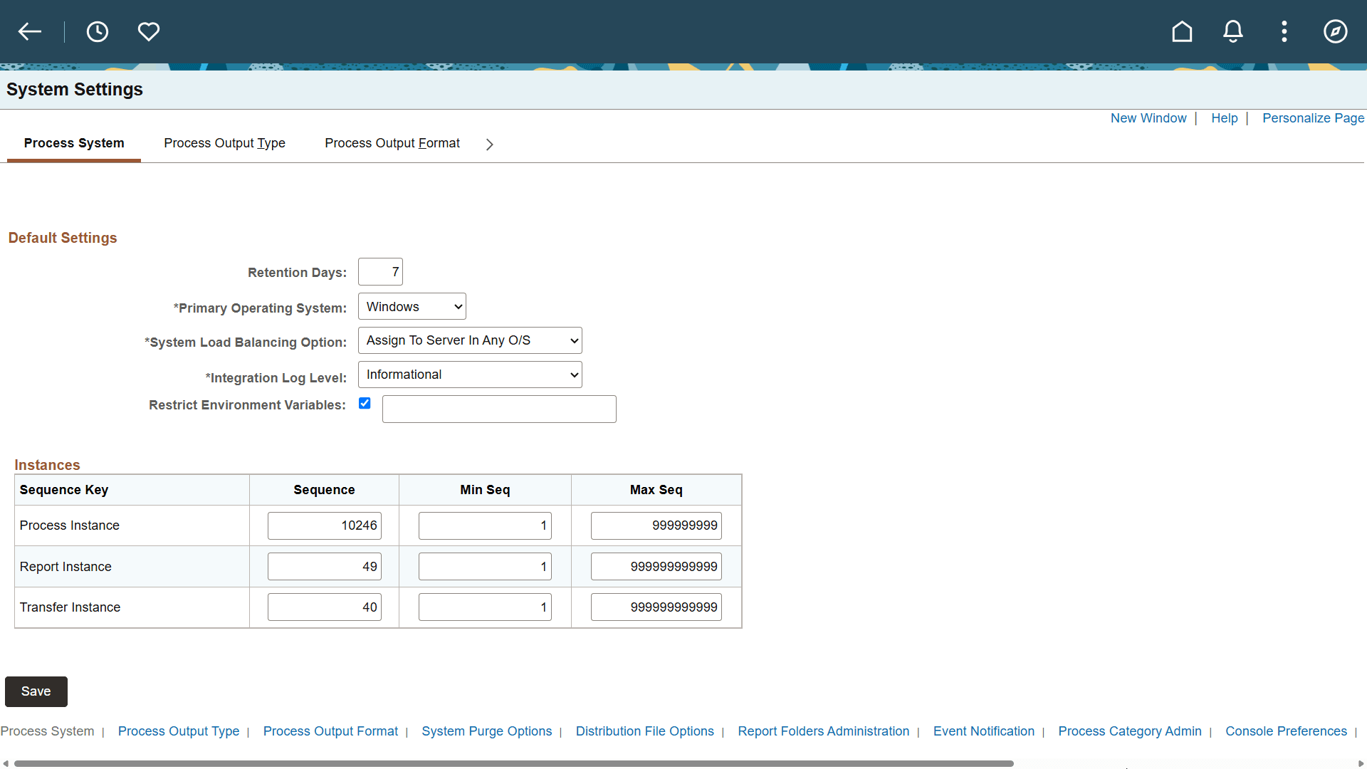 System Settings page