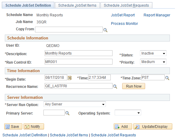Schedule JobSet Definition page Schedule JobSet Definition page