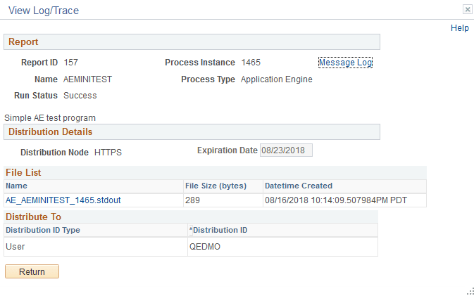 View Log and Trace link View Log and Trace link