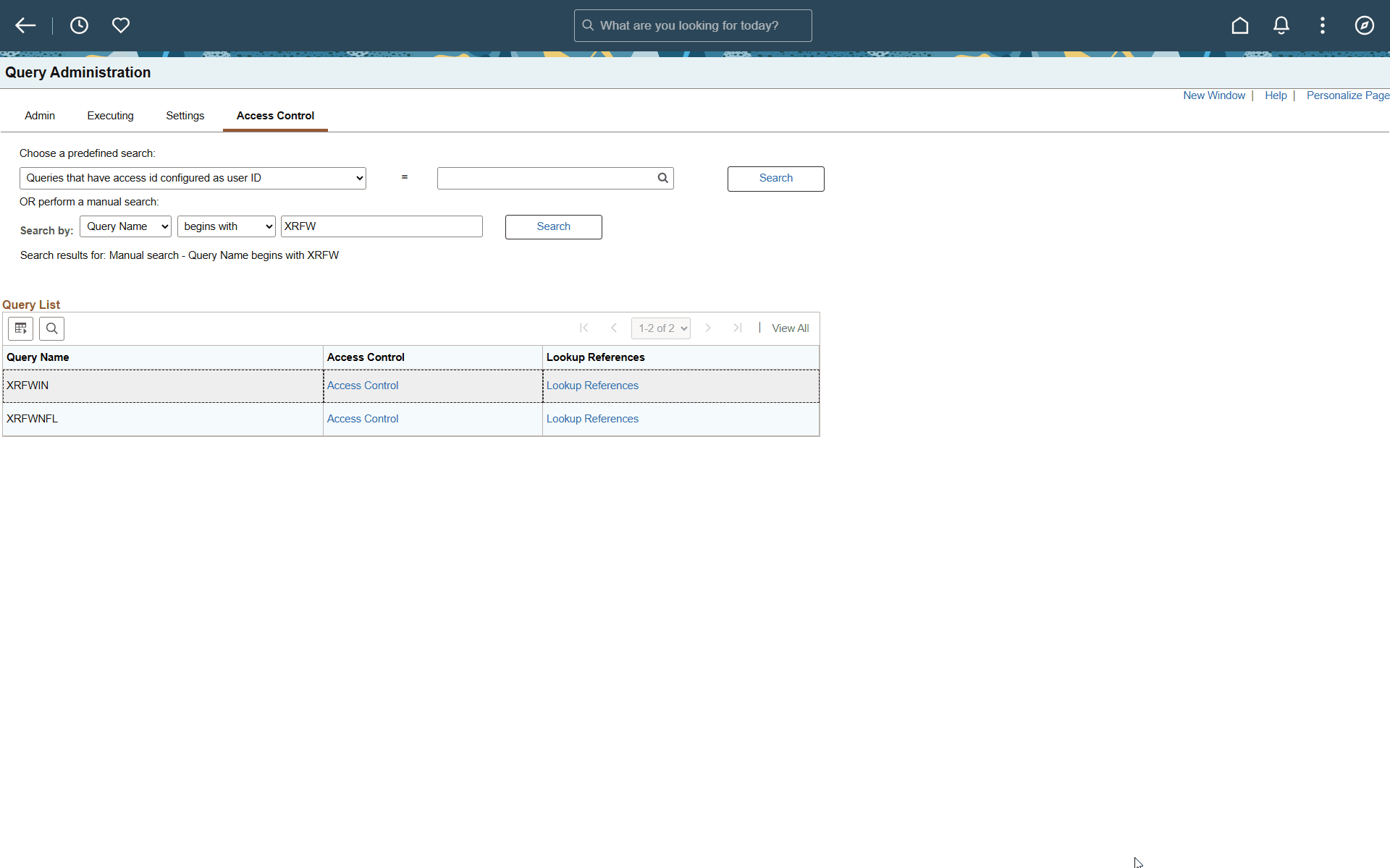 Access Control page Access Control page