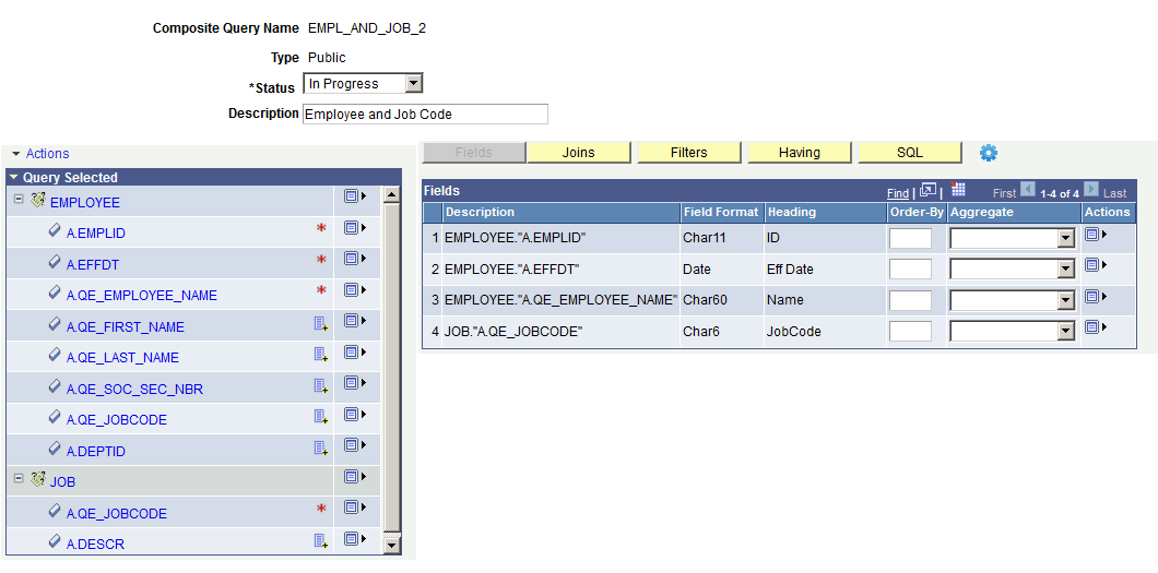 Composite Query Manager page Composite Query Manager page