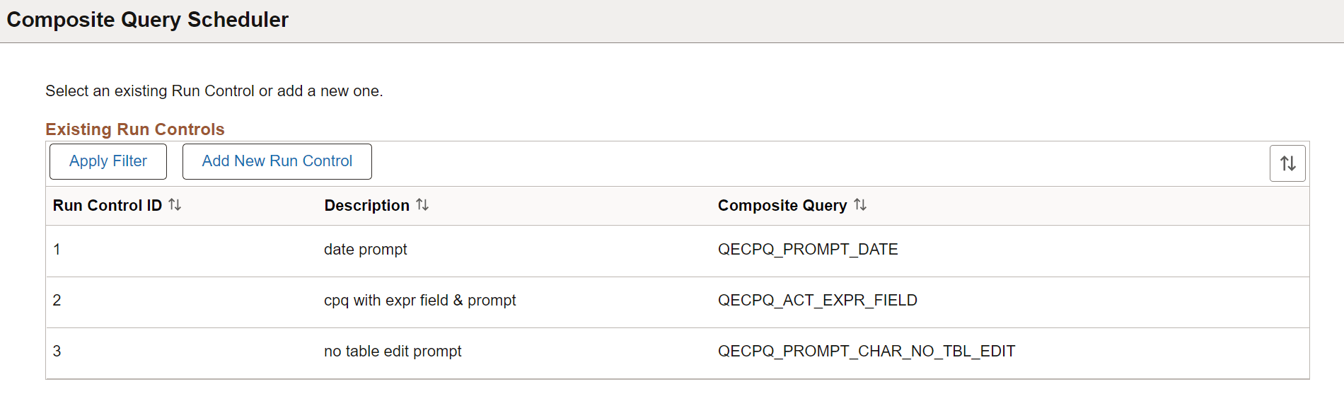 Composite Query Scheduler page