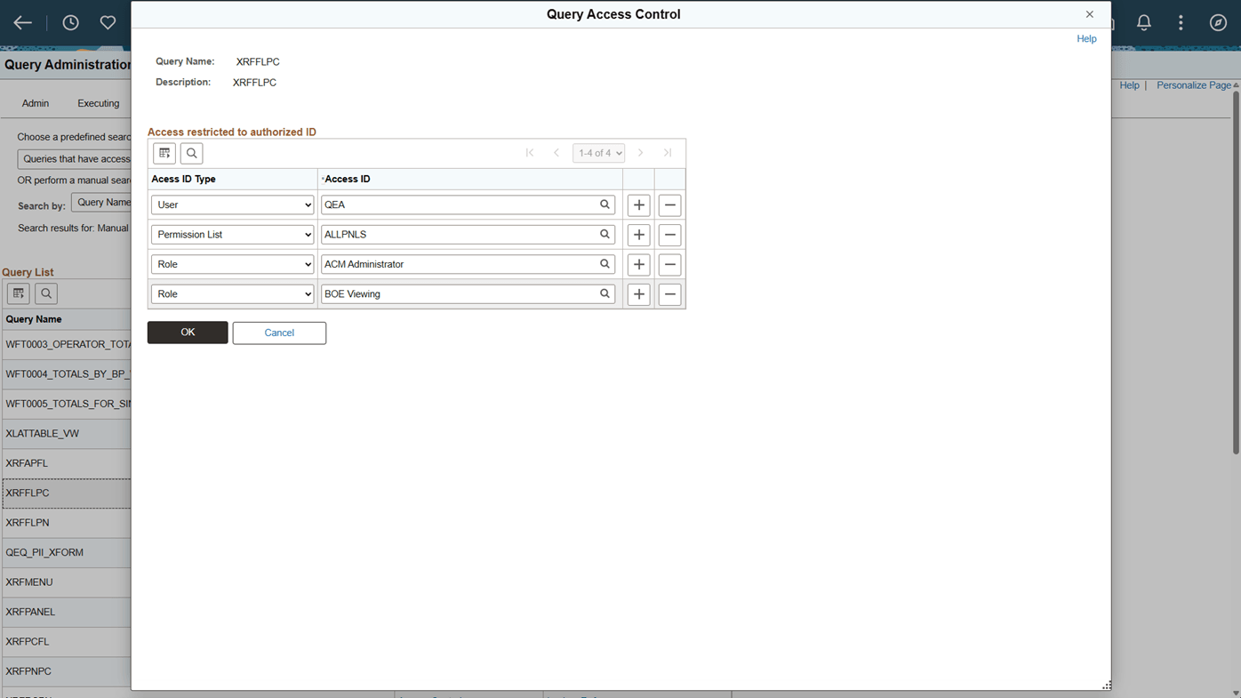 Multiple Access IDs on Query Access Control Page Multiple Access IDs on Query Access Control Page