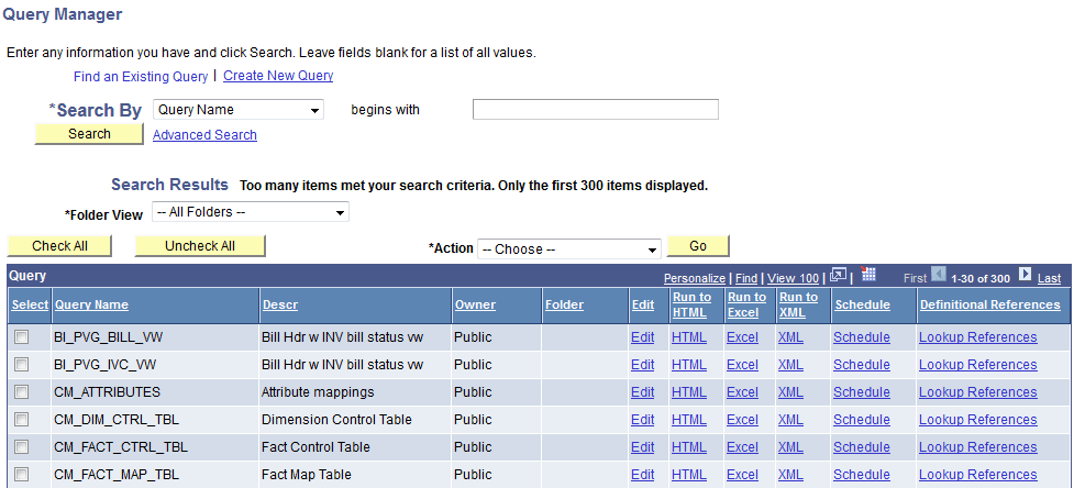 Query Manager Search Results page Query Manager Search Results page
