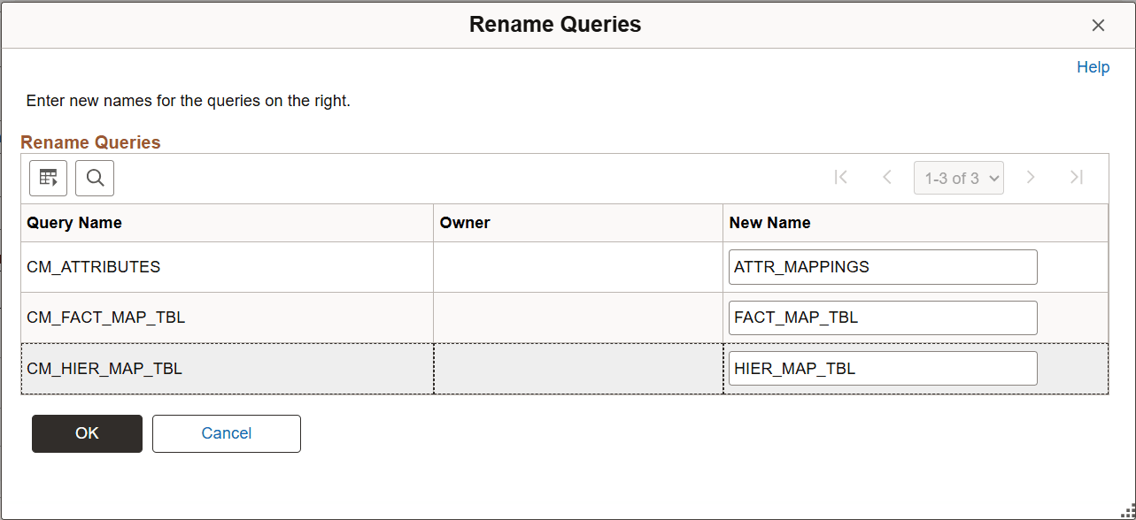 Rename Queries page Rename Queries page