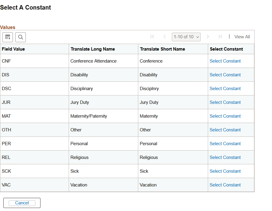 Select a Constant page Select a Constant page