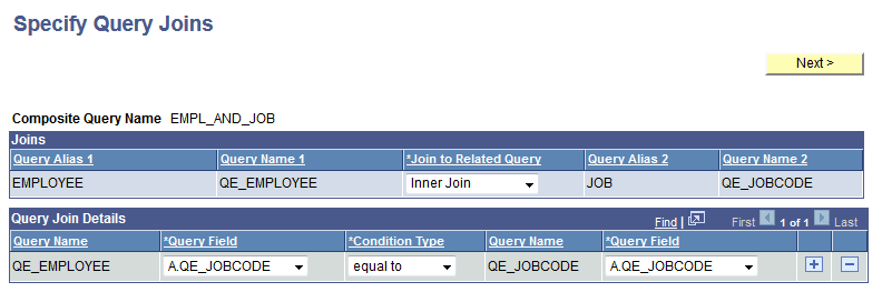 Specify Query Joins page Specify Query Joins page
