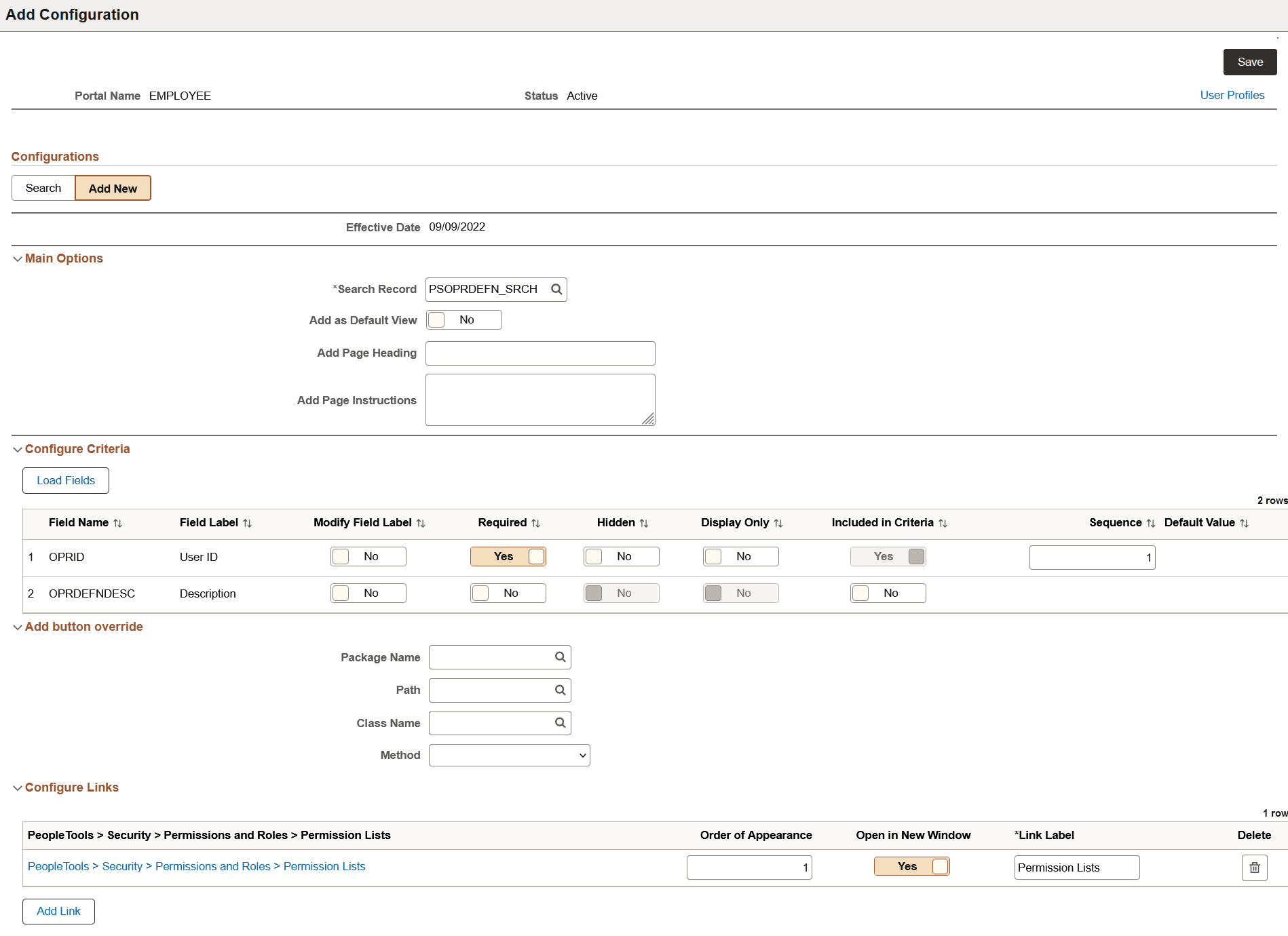Add Configuration page