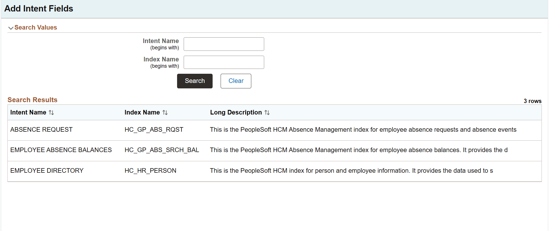 Add Intent Fields page