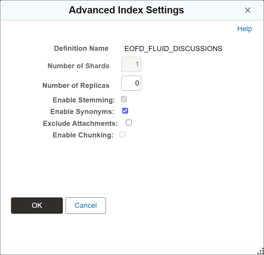 Advanced Index Settings page