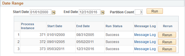 Date Range grid after indexing process is run Date Range grid after indexing process is run