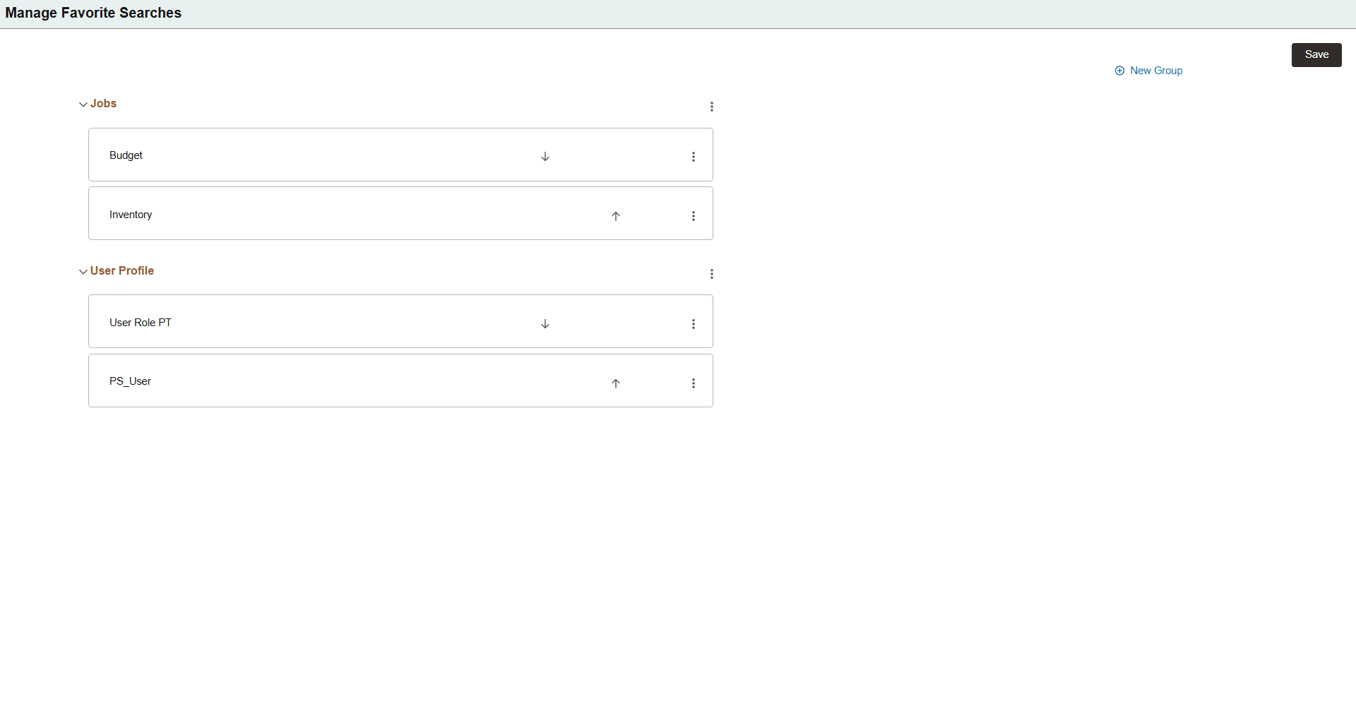 Manage Saved Searches page