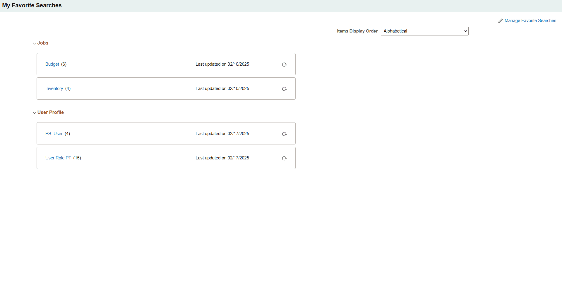 My Favorite Searches page