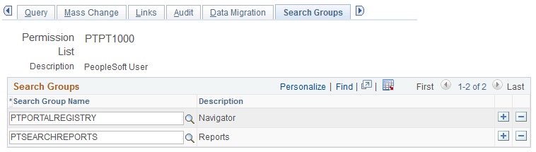 PeopleTools Permission Lists: Search Groups PeopleTools Permission Lists: Search Groups