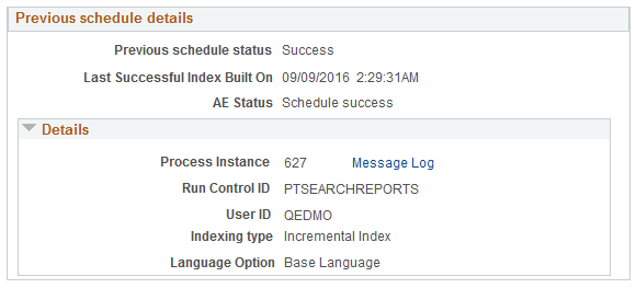 Previous Schedule Details section Previous Schedule Details section