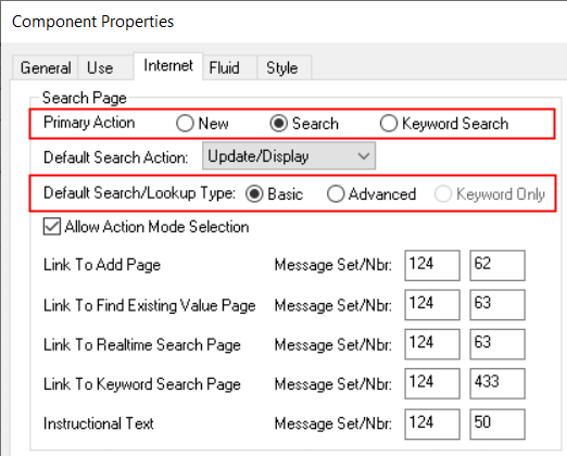 Primary actions and search or lookup types for configurable search Primary actions and search or lookup types for configurable search