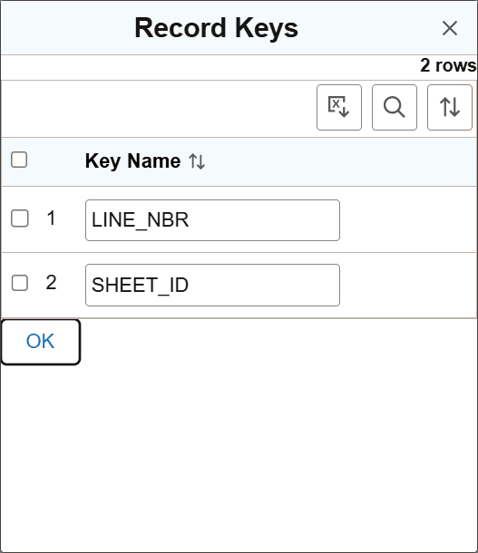 Record Keys page