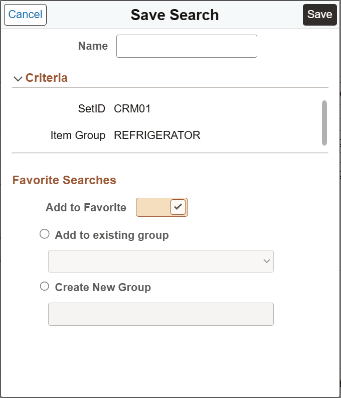 Save Search dialog box Save Search dialog box