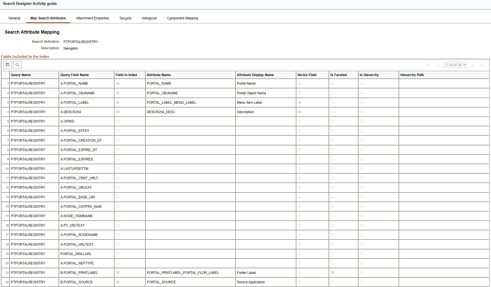 Search Attribute Mapping page