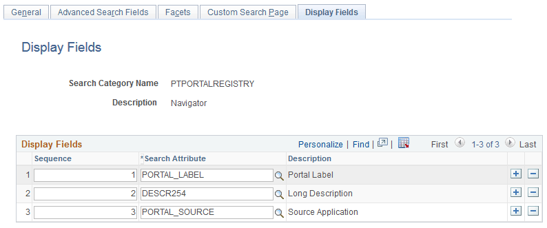 Search Category - Display Fields page Search Category - Display Fields page