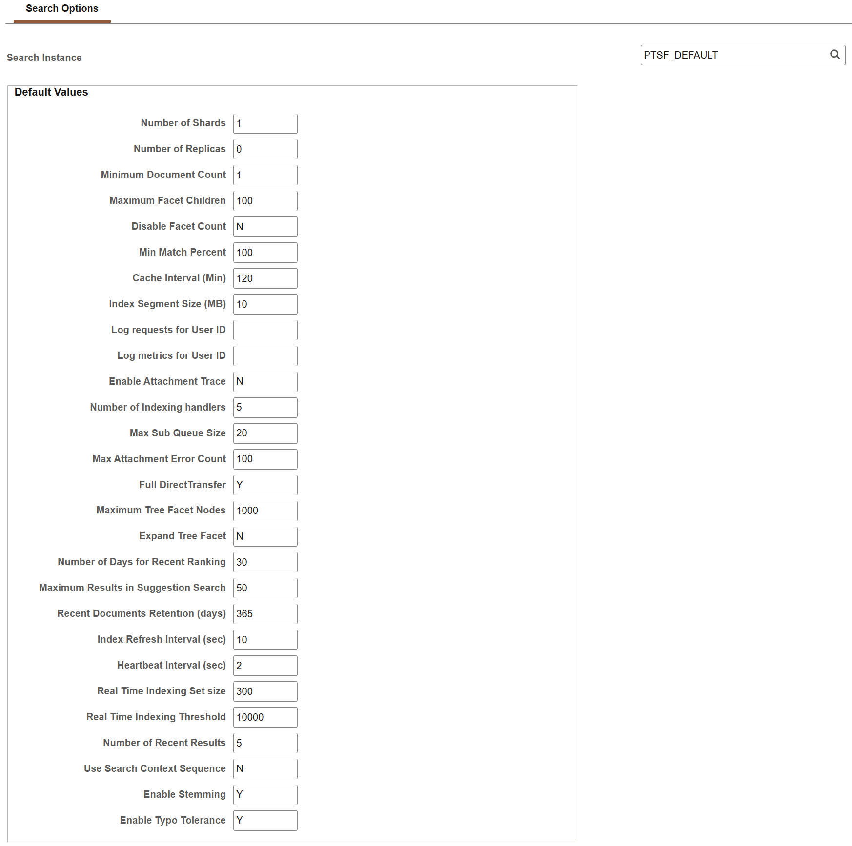 Search Options page