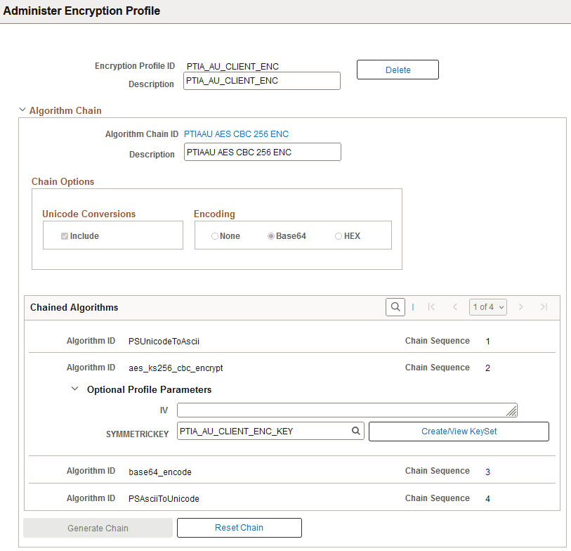Administer Encryption Profile page - Existing Profile (1 of 3)