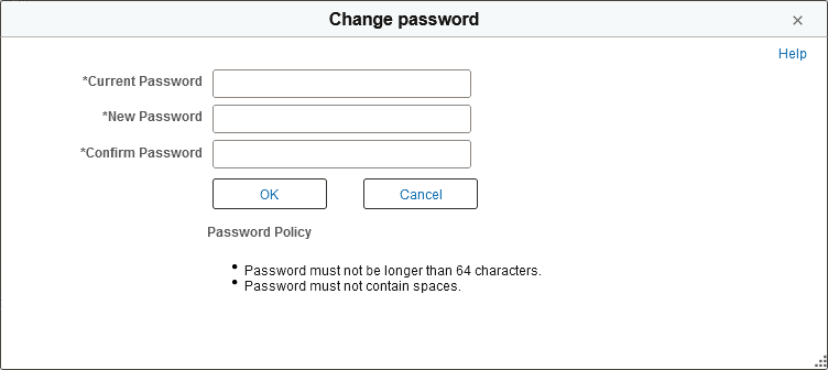 Change password dialog box accessed from General Profile Information page Change password dialog box accessed from General Profile Information page