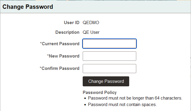 Change Password page Change Password page