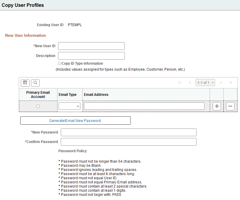 Copy User Profiles page Copy User Profiles page