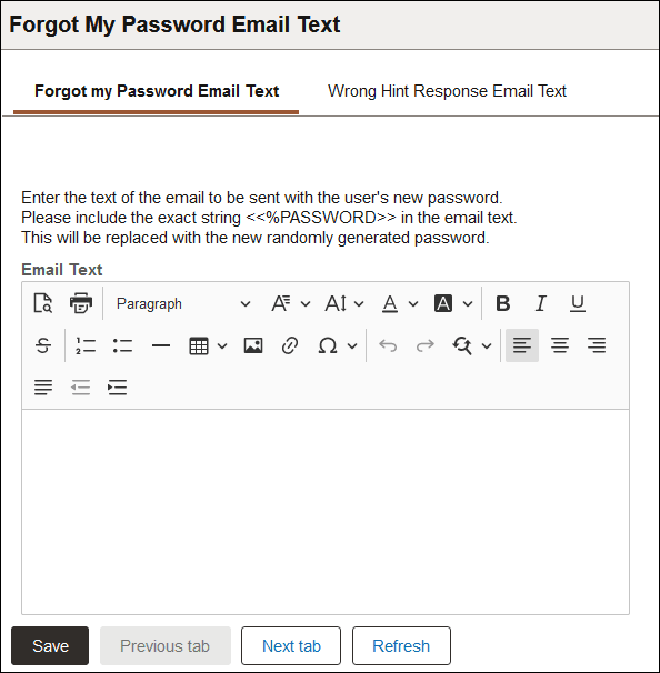 Forgot My Password Email Text page Forgot My Password Email Text page